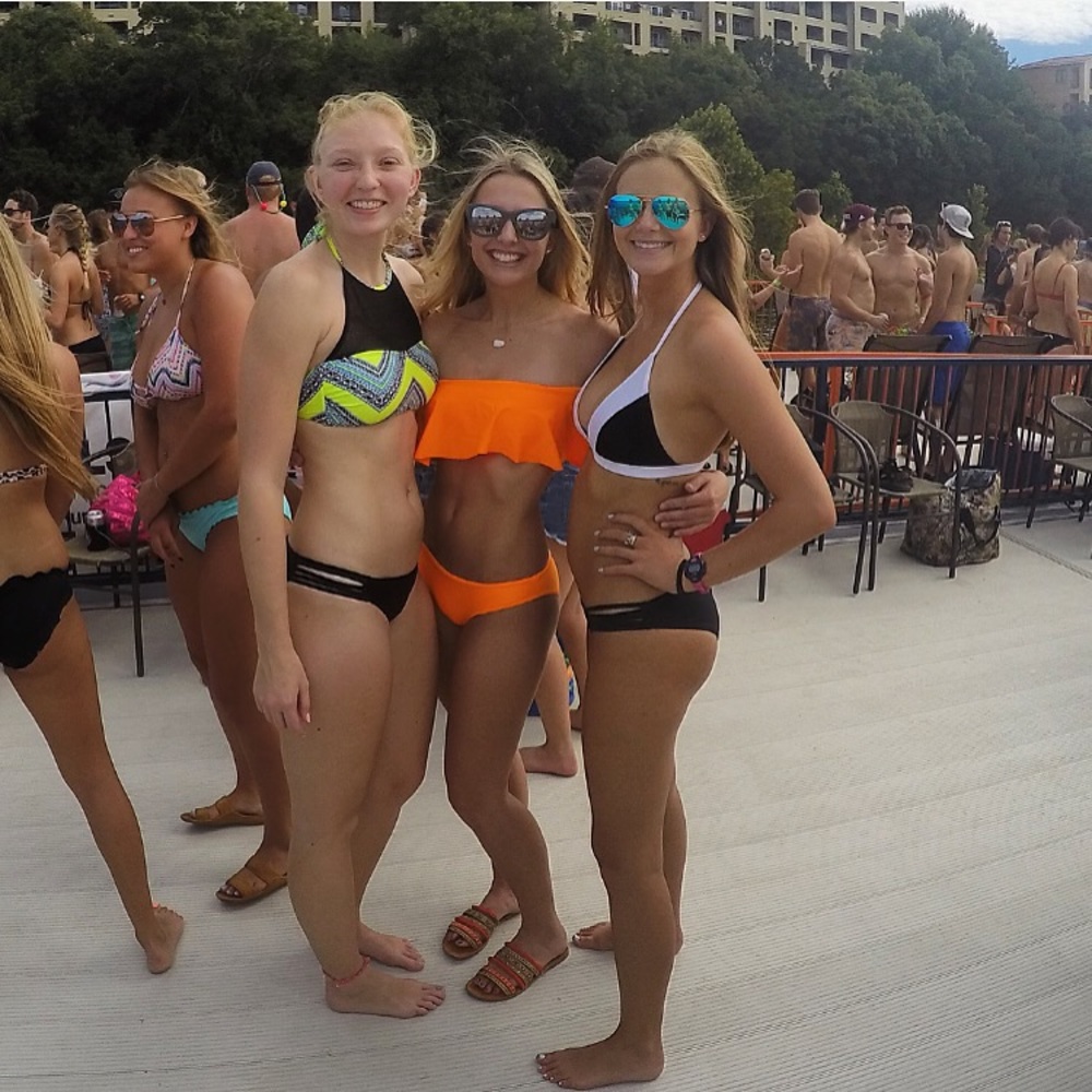 Orange off the shoulder swim suit